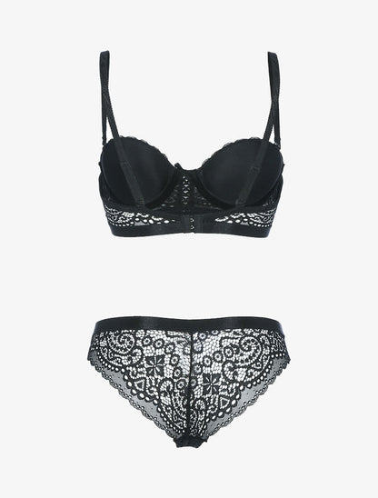 Ensemble en dentelle festonnée - noir - 2