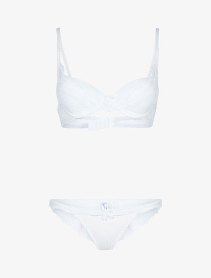 Ensemble satiné avec résille et dentelle - ecru - 3