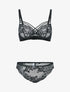 Ensemble satiné et dentelle fleurie - noir/rose pâle - 3