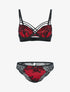 Ensemble satiné et dentelle fleurie - noir/rouge - 1