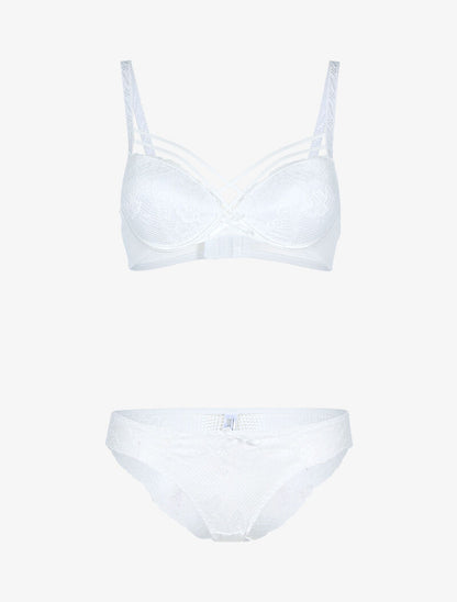 Ensemble satiné et dentelle fleurie - ecru - 1