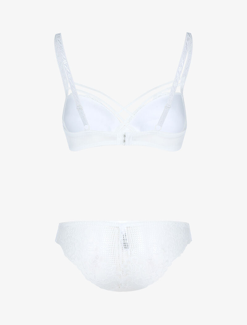 Ensemble satiné et dentelle fleurie - ecru - 2