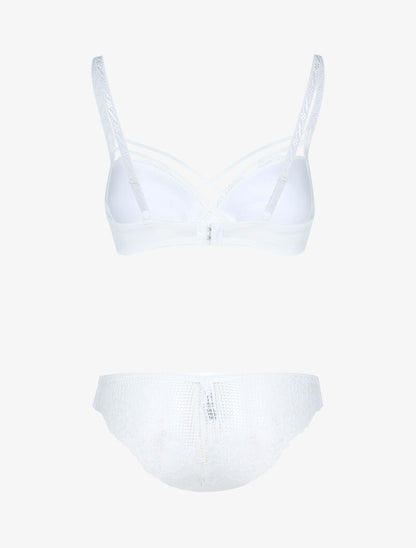 Ensemble satiné et dentelle fleurie - ecru - 2