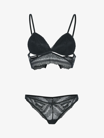 Ensemble bustier à lanières et broderies - noir - 1