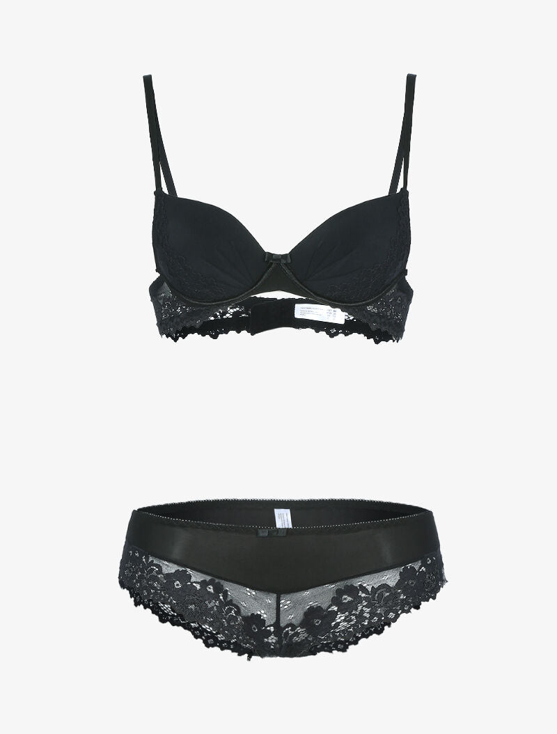 Ensemble en dentelle fleurie - noir - 3