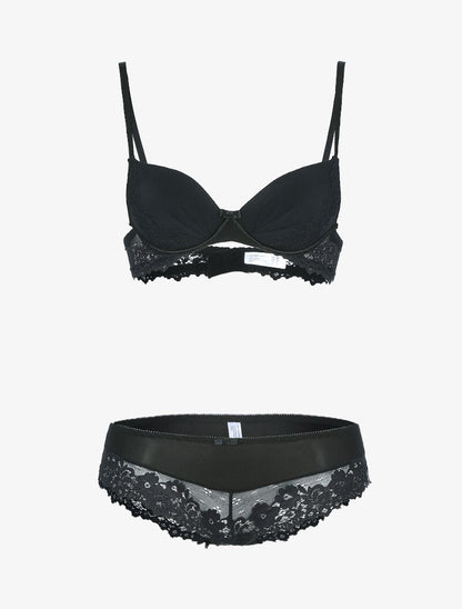 Ensemble en dentelle fleurie - noir - 3