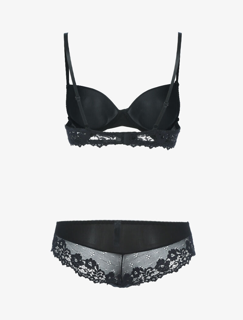 Ensemble en dentelle fleurie - noir - 2