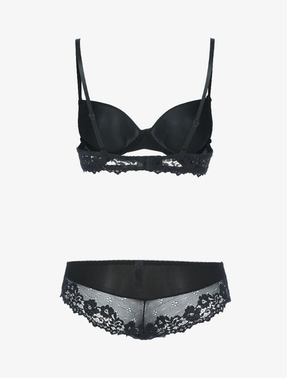 Ensemble en dentelle fleurie - noir - 2