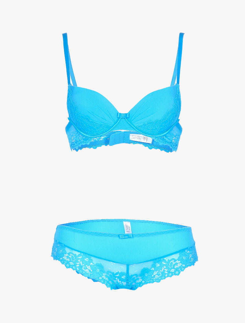 Ensemble en dentelle fleurie - bleu - 3