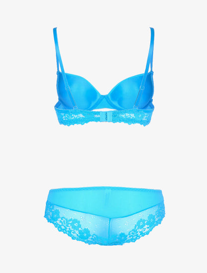 Ensemble en dentelle fleurie - bleu - 2