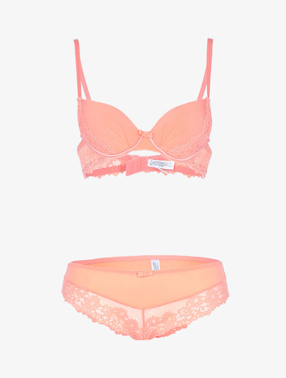 Ensemble en dentelle fleurie - corail - 3