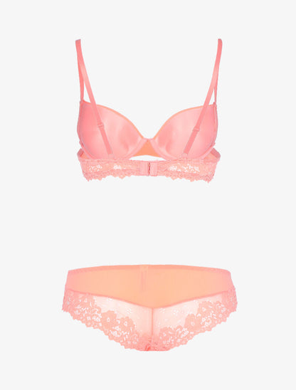 Ensemble en dentelle fleurie - corail - 2
