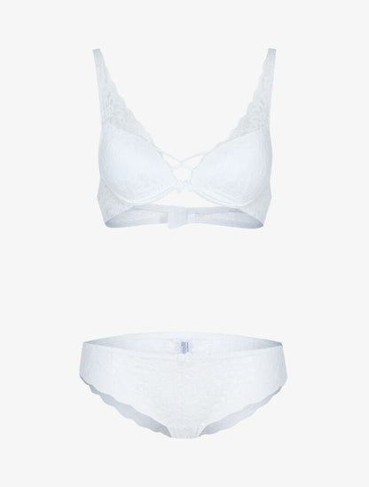 Ensemble en dentelle festonnée fleurie - ecru - 3