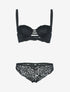 Ensemble bustier en dentelle festonnée et lanières - noir - 1