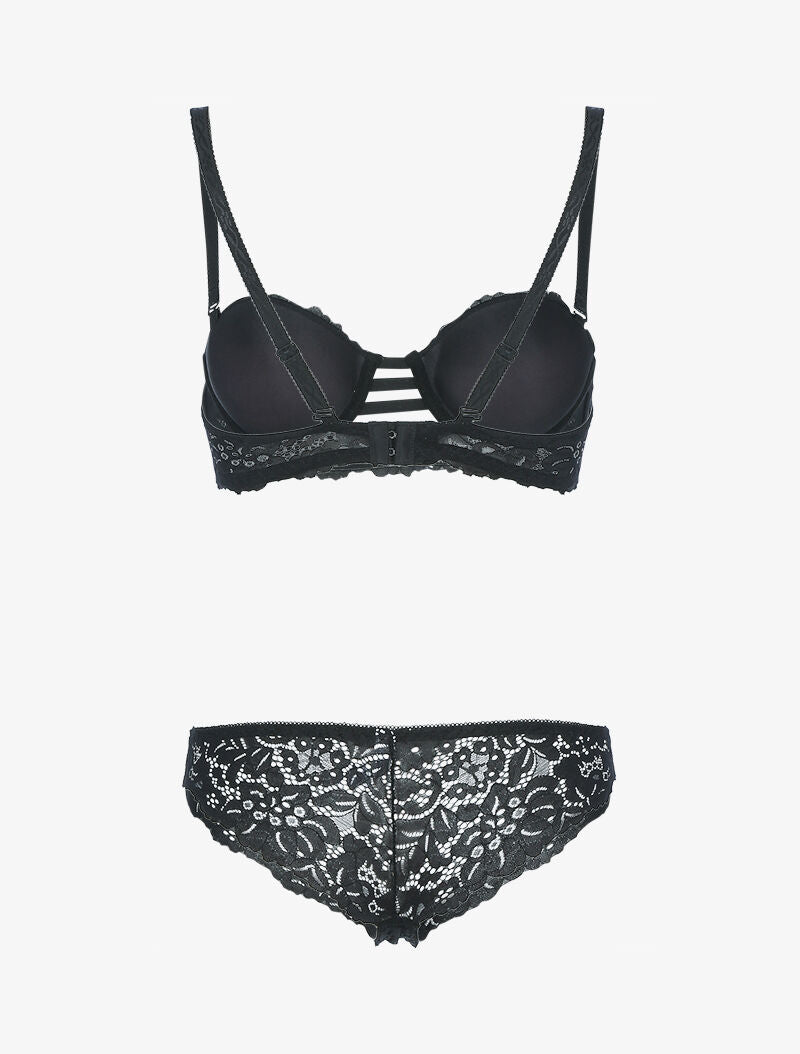 Ensemble bustier en dentelle festonnée et lanières - noir - 2