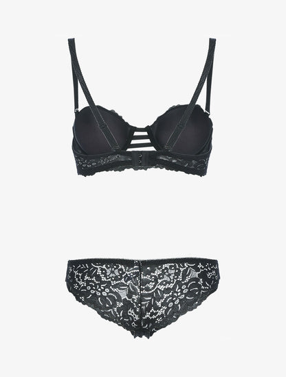 Ensemble bustier en dentelle festonnée et lanières - noir - 2