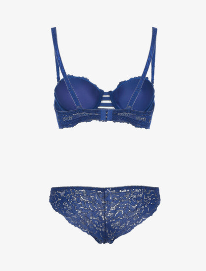 Ensemble bustier en dentelle festonnée et lanières - marine - 2