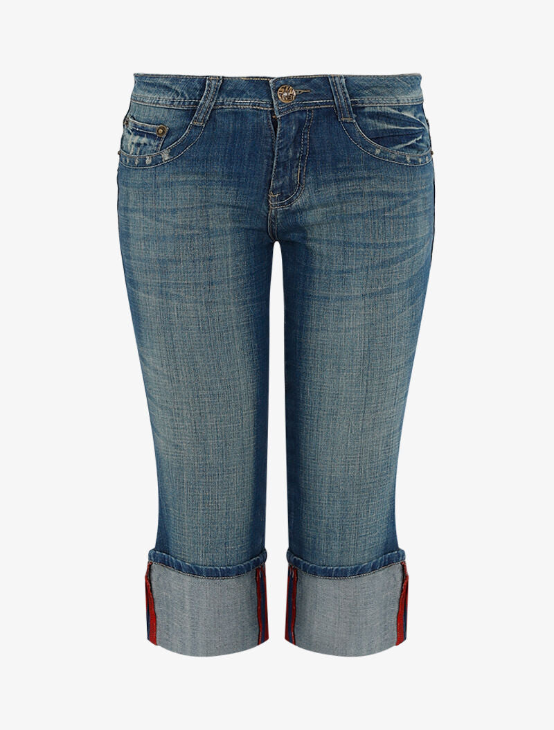 Bermuda délavé à écussons brodés - bleu denim - 3