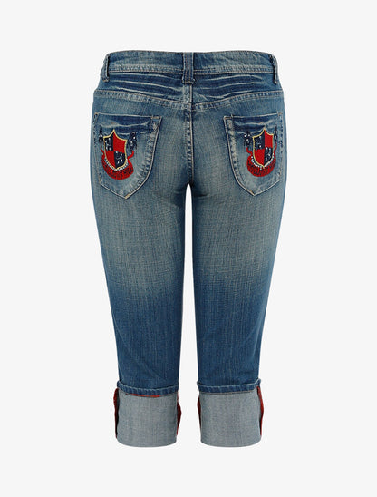 Bermuda délavé à écussons brodés - bleu denim - 2