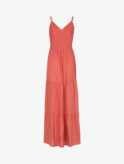 Robe longue en coton encolure V - corail - 2