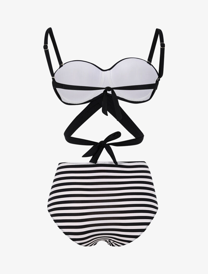 Bikini dépareillé style marinière - noir - 2