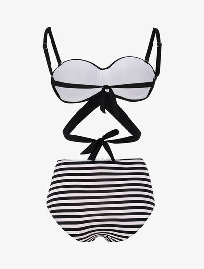 Bikini dépareillé style marinière - noir - 2