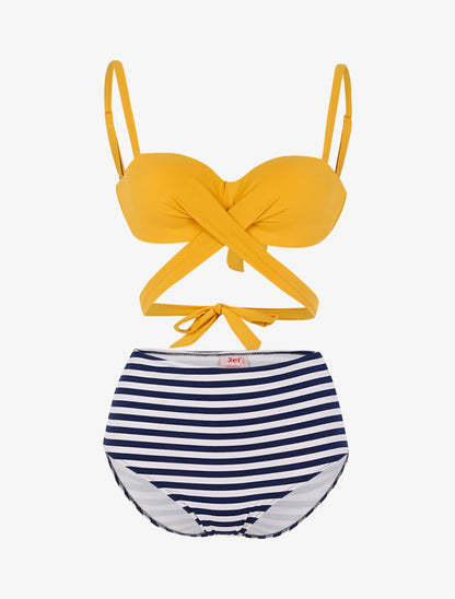 Bikini dépareillé style marinière - jaune - 1