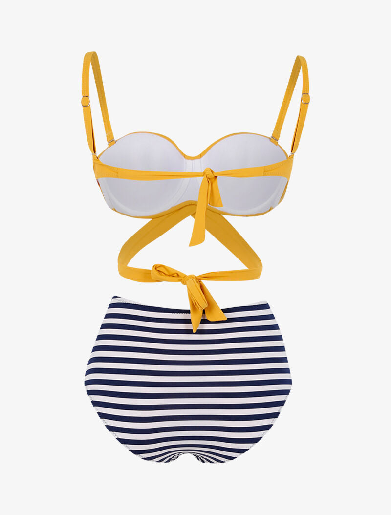 Bikini dépareillé style marinière - jaune - 2
