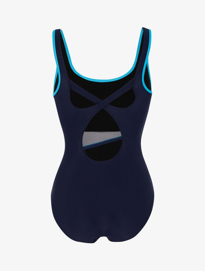 Monokini à détails résille et bandes contrastantes - marine/bleu - 2