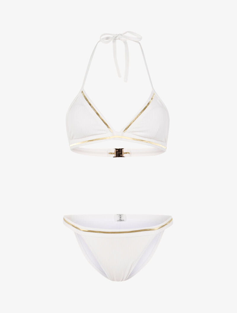 Bikini côtelé à liserés dorés - écru/or - 1