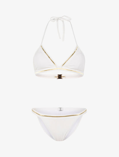 Bikini côtelé à liserés dorés - écru/or - 1