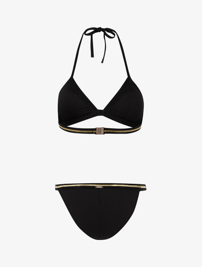 Bikini côtelé à liserés dorés - noir/or - 2