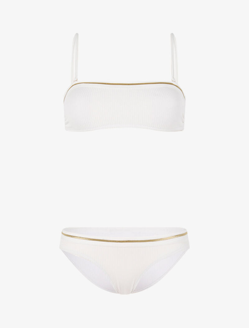 Bikini côtelé à liserés contrastants - écru/or - 1
