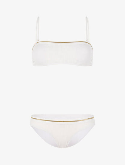 Bikini côtelé à liserés contrastants - écru/or - 1