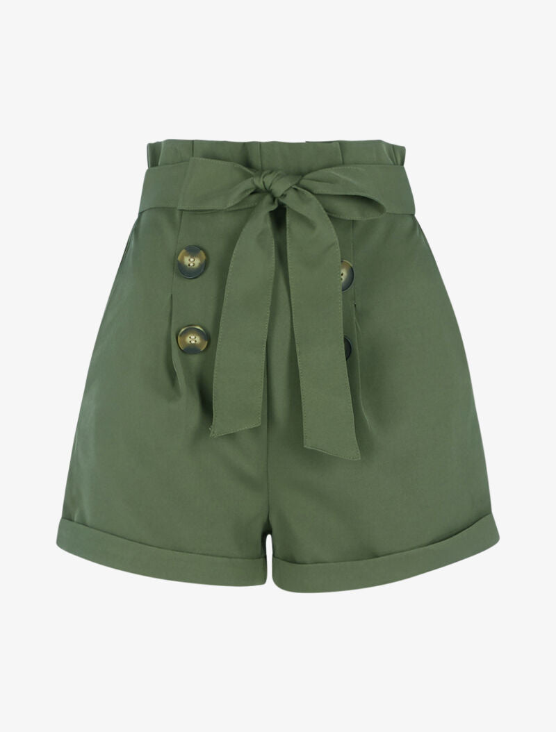 Short taille haute paper bag - kaki - 1