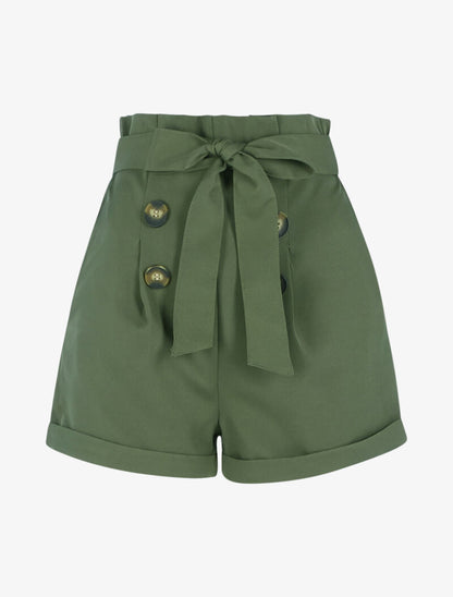 Short taille haute paper bag - kaki - 1
