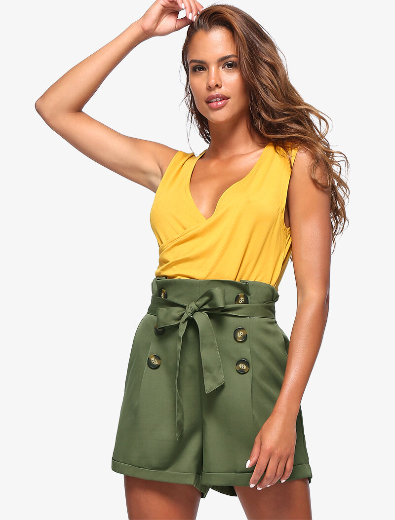 Short taille haute paper bag - kaki - 4