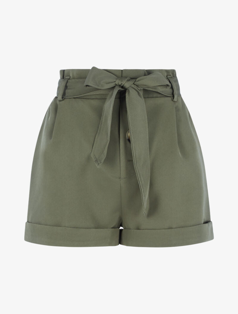 Short taille haute à ourlets - kaki - 1