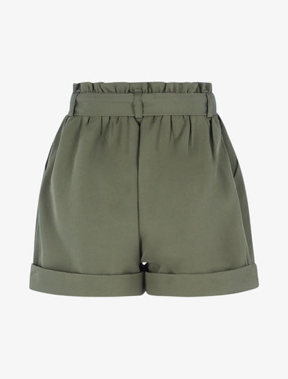 Short taille haute à ourlets - kaki - 2