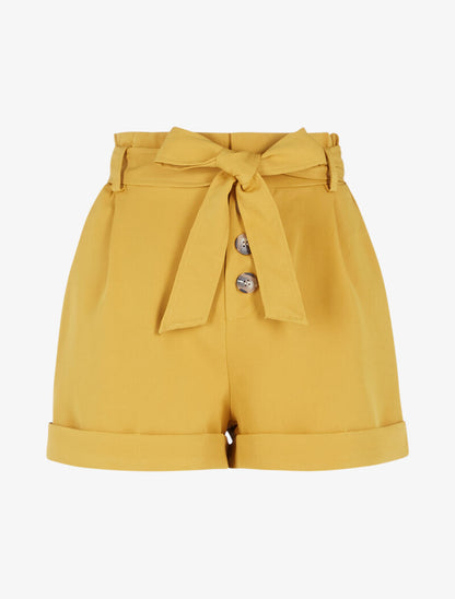 Short taille haute à ourlets - moutarde - 1