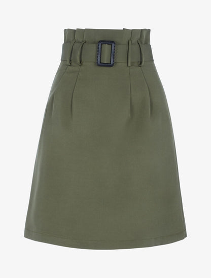 Jupe unie coupe trapèze taille haute - kaki - 3