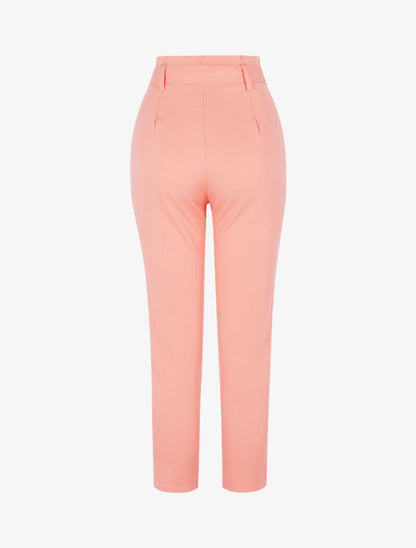 Pantalon taille haute à plis permanents - rose - 5