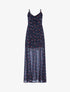 Robe longue fendue en voile imprimé - bleu nuit - 3