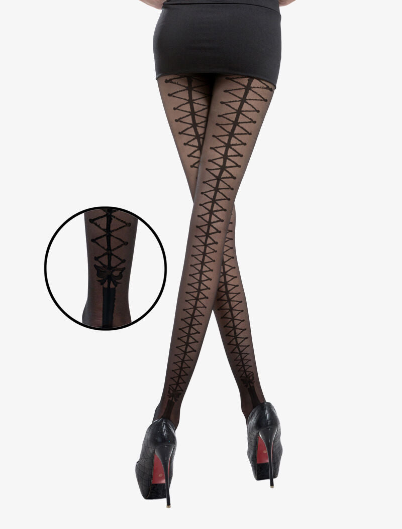 Collants en voile à imprimé coutures - noir - 1