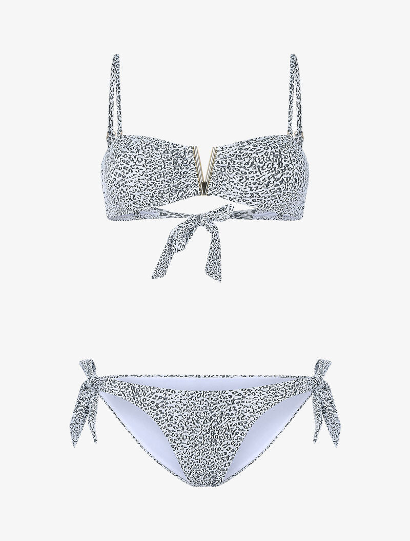 Bikini texturé empiécement V doré - blanc et noir - 3