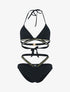 Bikini côtelé à bandes dorées - noir - 1