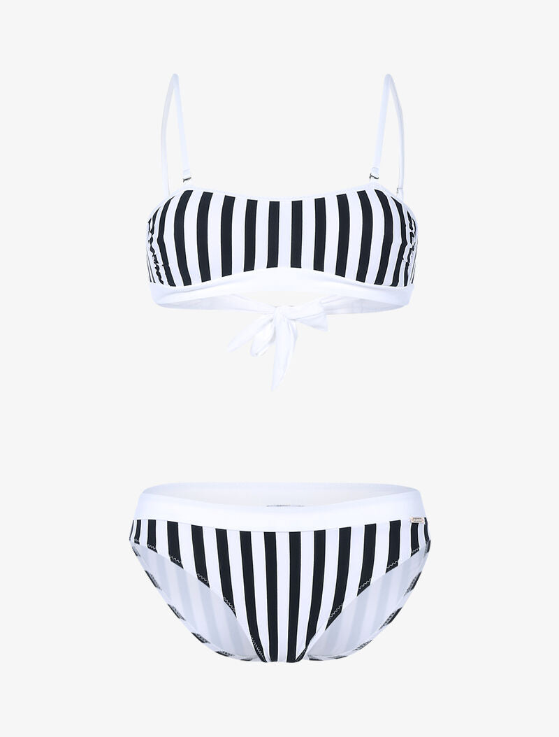 Bikini bandeau imprimé marinière - noir/blanc - 3