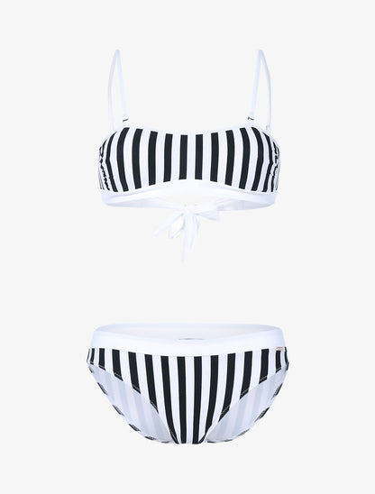 Bikini bandeau imprimé marinière - noir/blanc - 3