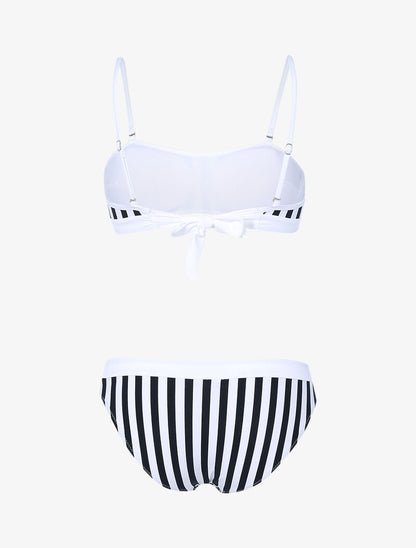 Bikini bandeau imprimé marinière - noir/blanc - 2