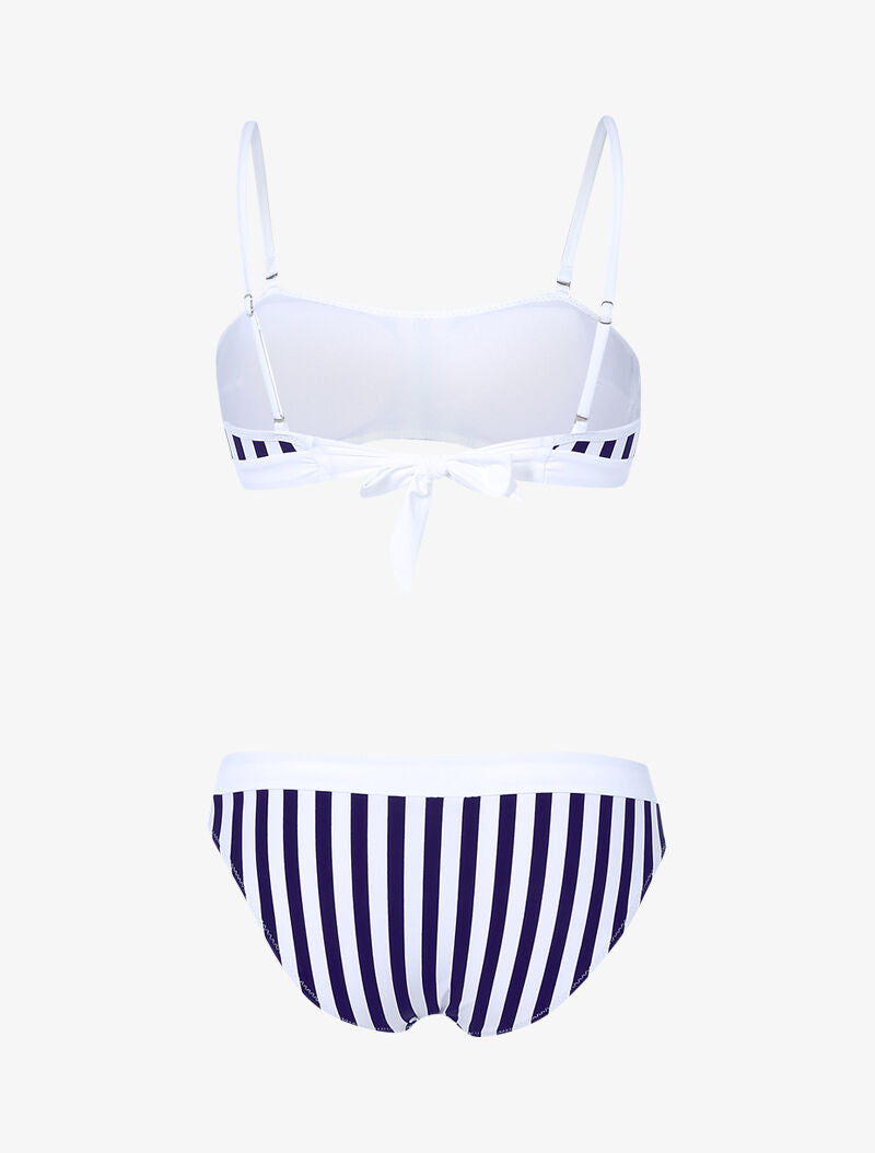 Bikini bandeau imprimé marinière - marine/blanc - 2